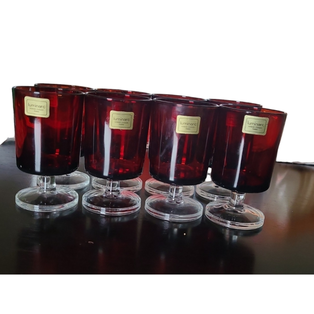 Vintage Luminarc Arcoroc France Ruby Red Stemmed Glass Goblet 4"